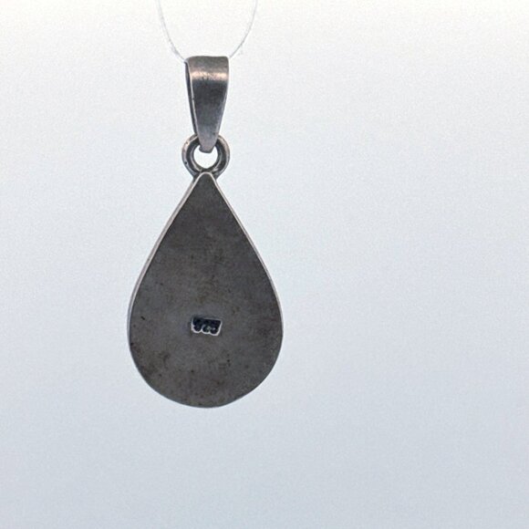 Estate Sterling Silver 925 Mosaic Inlay Teardrop Pendant No Chain 10g Vintage - Picture 3 of 8